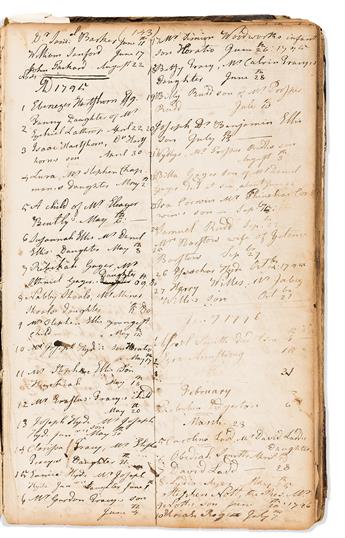 (CONNECTICUT.) Samuel Nott. Record book kept for 70 years as pastor of the Congregational Church of Franklin.                                    